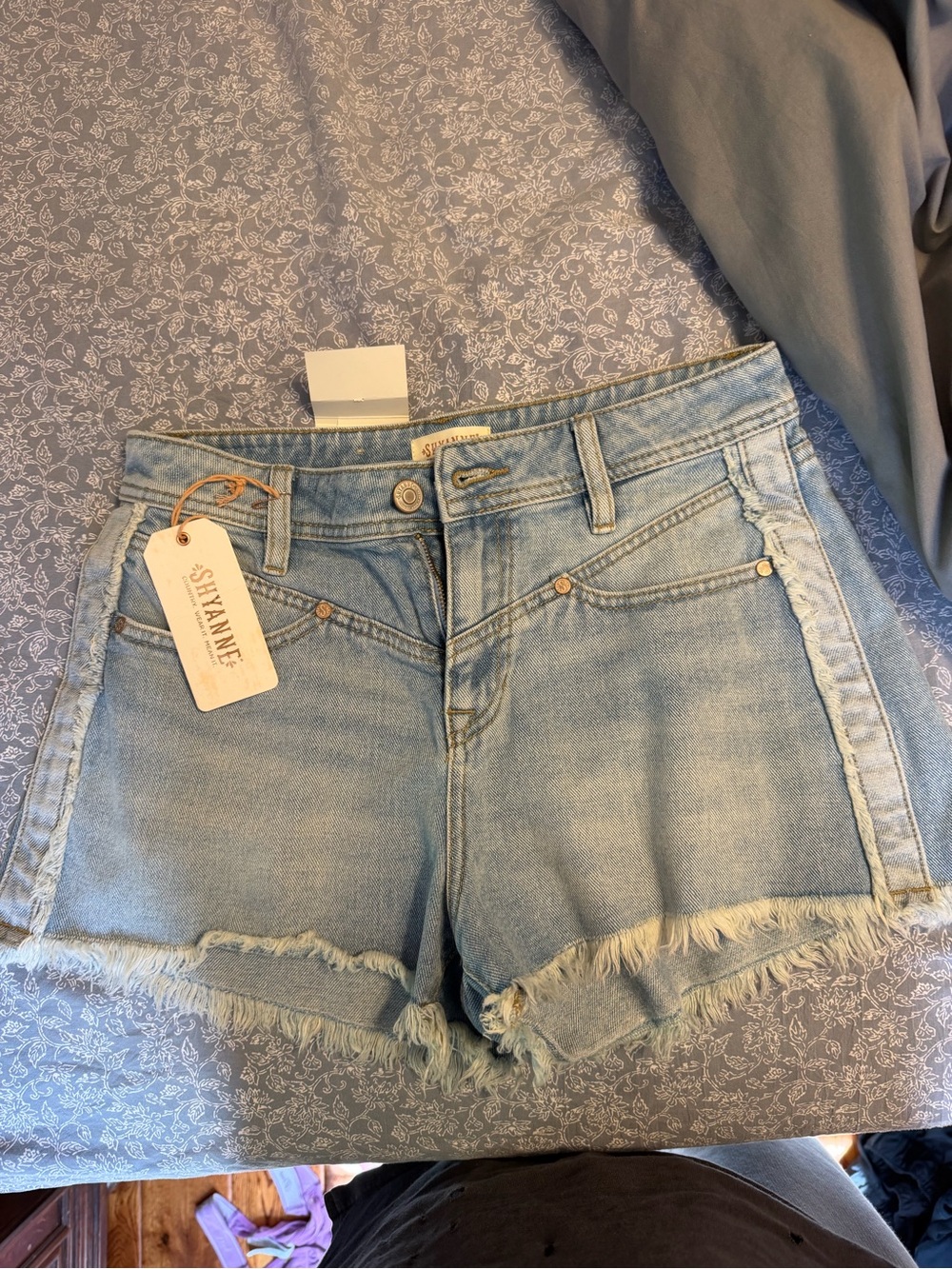 Shyanne Light Wash Denim Frayed Hem Shorts